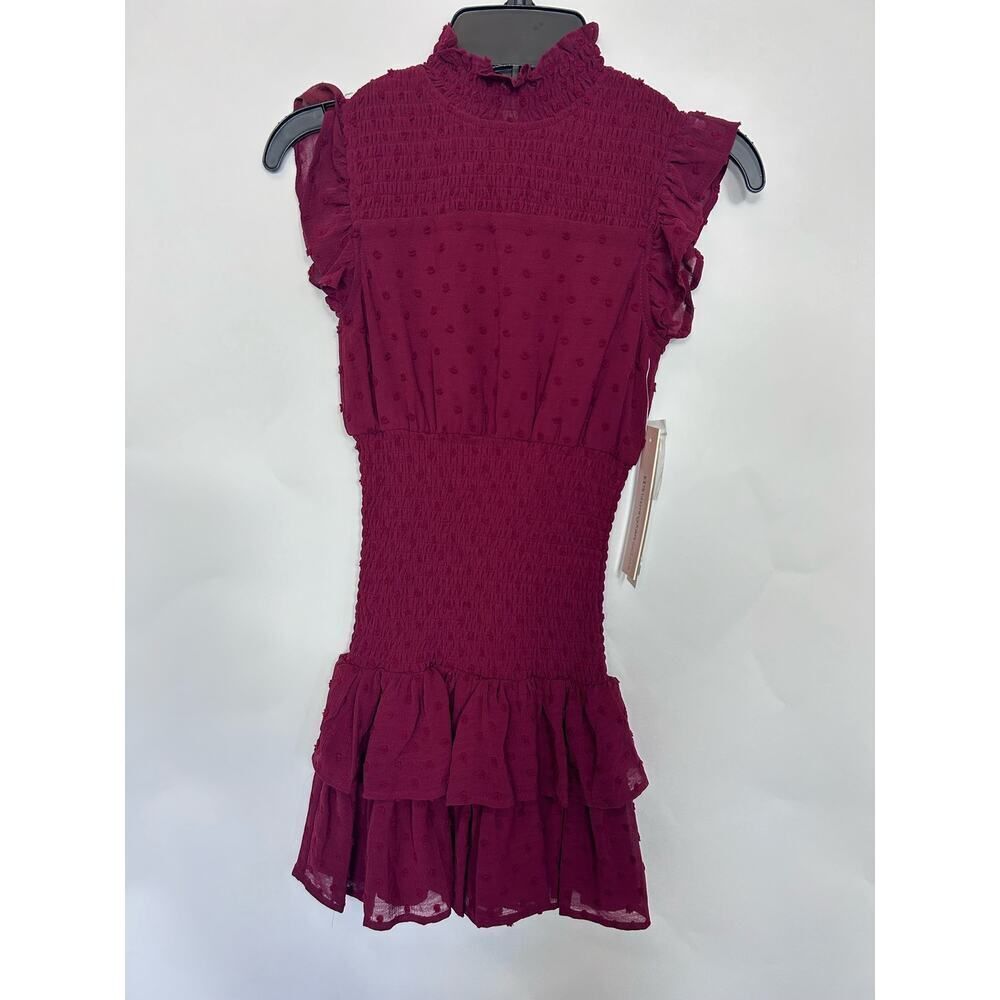 Aqua Girls Swiss Dot Smocked Dress Color: Wine Size XS 6/6X